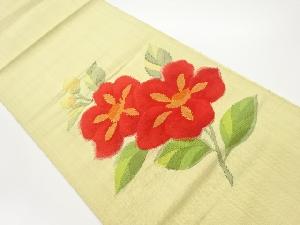 手織り紬花葉模様織出し名古屋帯